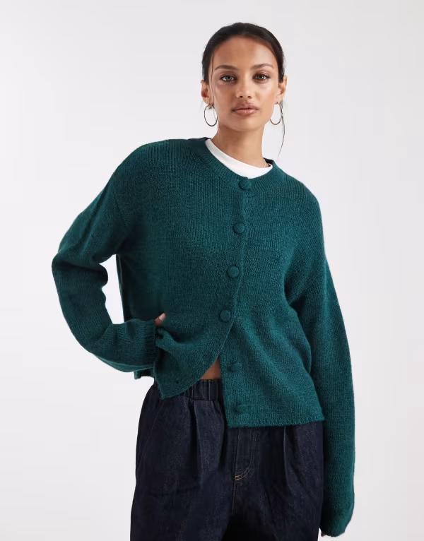 エイソス レディース アウター カーディガン ASOS DESIGN boxy cardigan with covered buttons in forest Green グリーン
