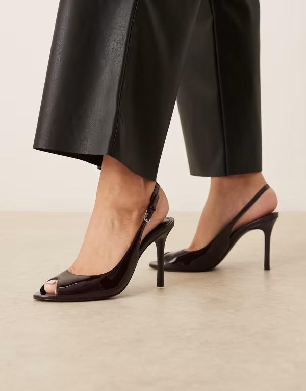マンゴ レディース シューズ ヒール Mangopen toe slingback heels in cherry Red レッド