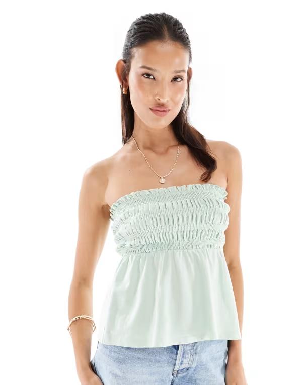 ミスセルフフリッジ レディース トップス シャツ Misselfridge shirred peplum detail top in sage セージ