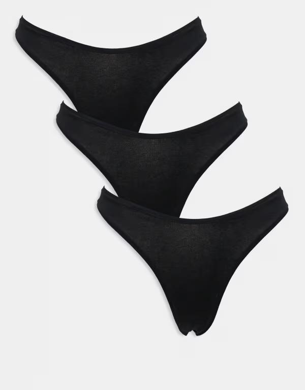 エイソス レディース アンダー御召しもの ブリーフズボン下 綿織物 ASOS DESIGN 3 pack cotton thong Black 黒いこと