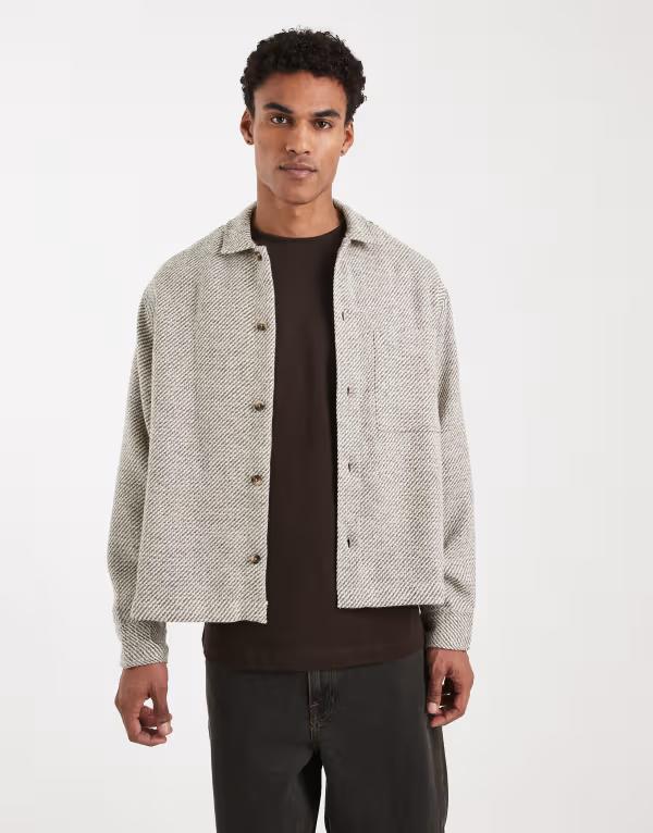 エイソス メンズ トップス シャツ ASOS DESIGN regular twill shacket BEIGE ベージュ