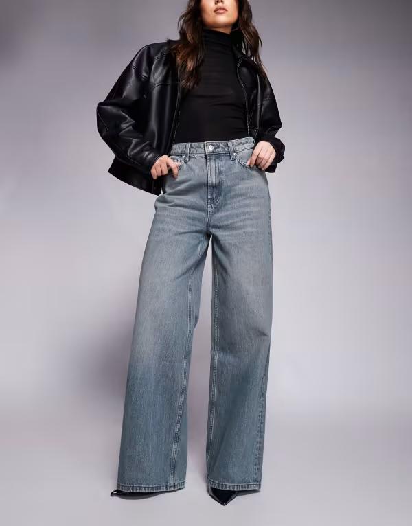 エイソス レディース ボトムス デニムパンツ ワイドレッグ ジーンズ ASOS DESIGN high rise wide leg jeans in tinted gray wash Gray グレー｜ReVida 店