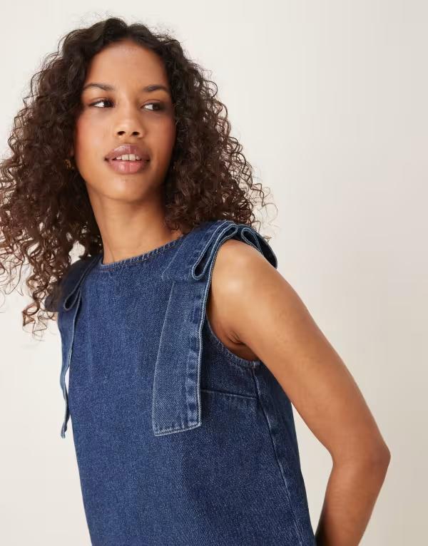 エイソス レディース トップス タンクトップ デニム ASOS DESIGN denim tank top with bow shoulders indigo インディゴ