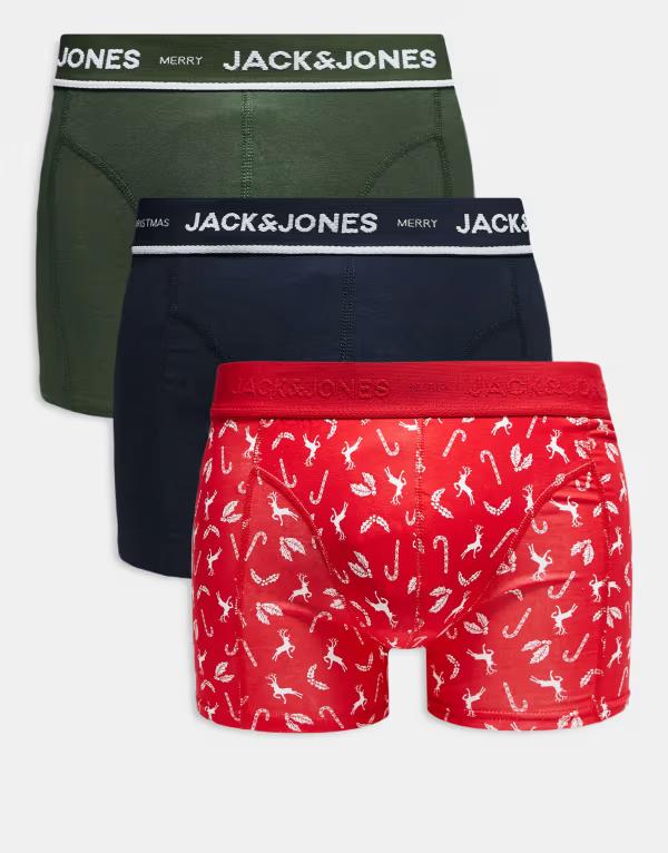 ジャック アンド ジョーンズ メンズ アンダーウェア トランクス プリント Jack & Jones 3 pack boxer briefs with christmas printsky captain