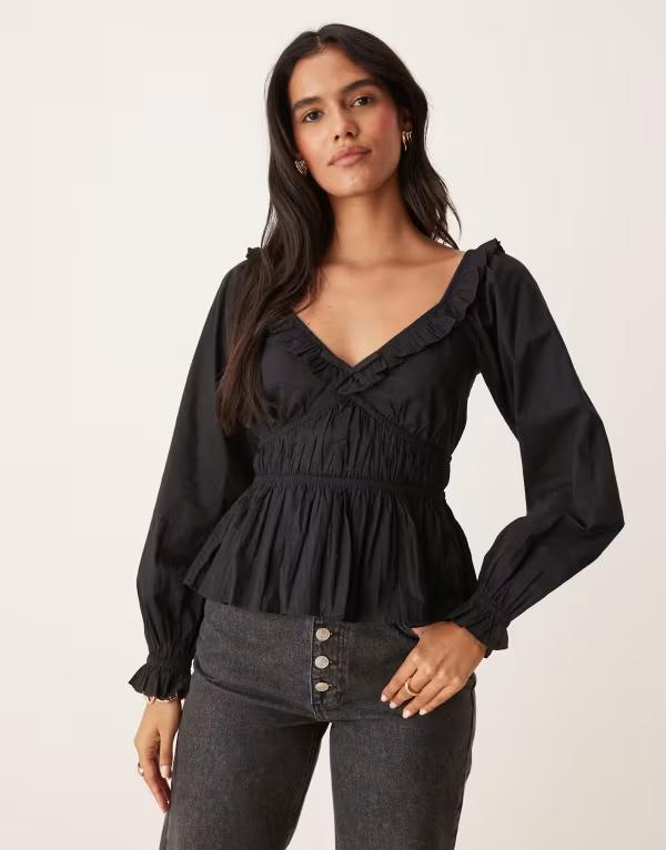 ノーバディーズ チャイルド レディース トップス シャツ ブラウス Nobody's Child Taggie milkmaid blouse Black ブラック