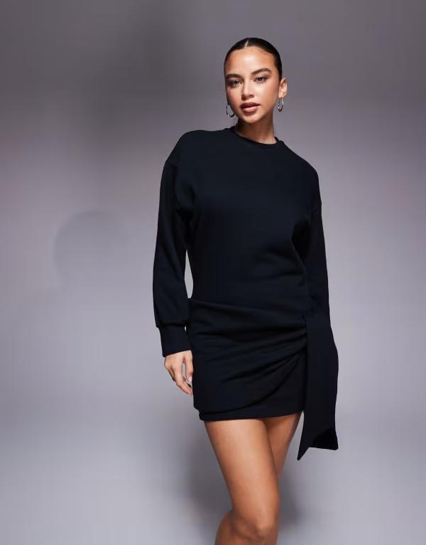 エイソス レディース トップス ワンピース ミニ ASOS DESIGN Circular Design wrap mini sweats dress Black ブラック