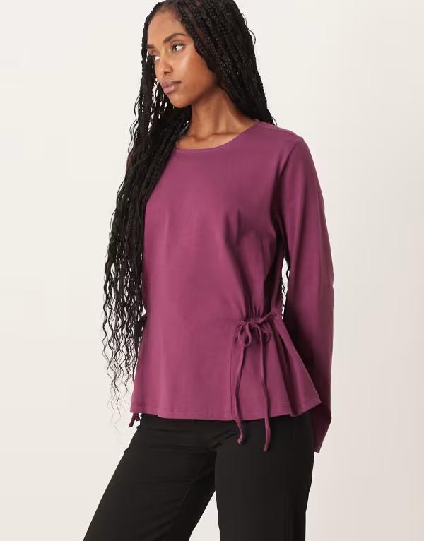 エイソス レディース トップス シャツ ASOS DESIGN cinched tie side long sleeve top in plum プラム