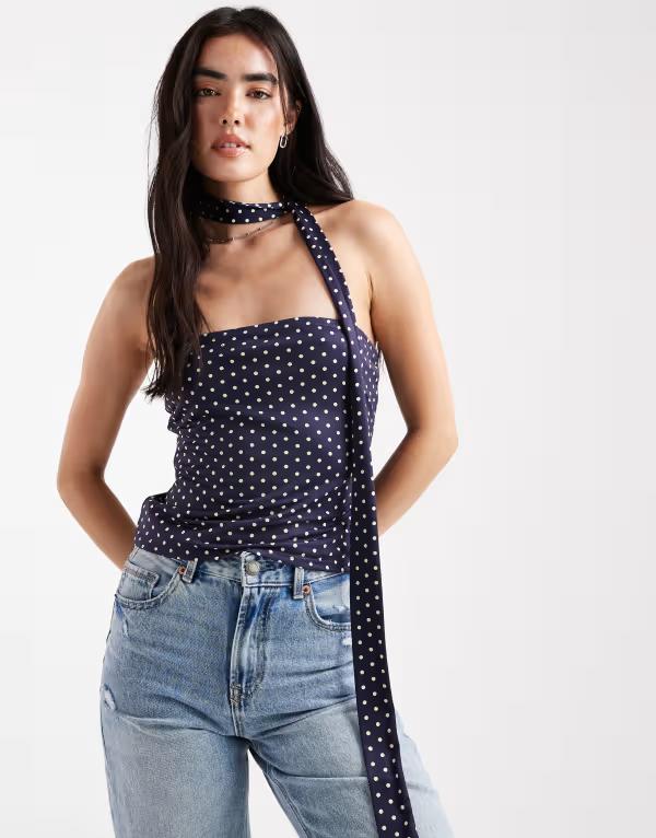 ミスセルフフリッジ レディース トップス シャツ ドット柄 ドット Misselfridge bandeau scarf top in polka dot polka dot ドット