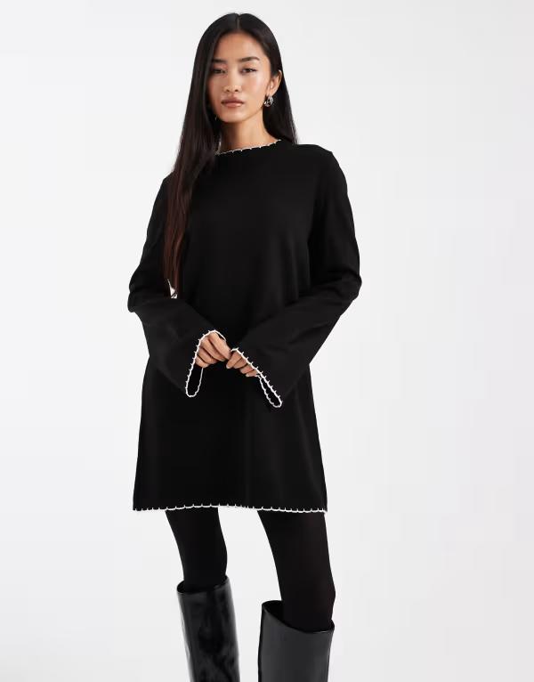 ミスセルフフリッジ レディース トップス ワンピース Misselfridge blanket stitch dress with cream tipping Black ブラック|ReVida 店