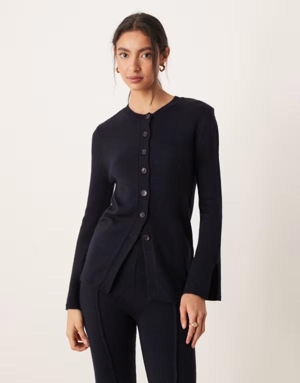 エイソス レディース アウター カーディガン クルーネック ASOS DESIGN structured longline crew neck cardigan - part of a set NAVY ネイビー