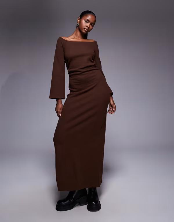 エイソス レディース トップス ワンピース レース マキシ ASOS DESIGN supersoft lace insert long sleeve maxi dress in chocolate チョコレート