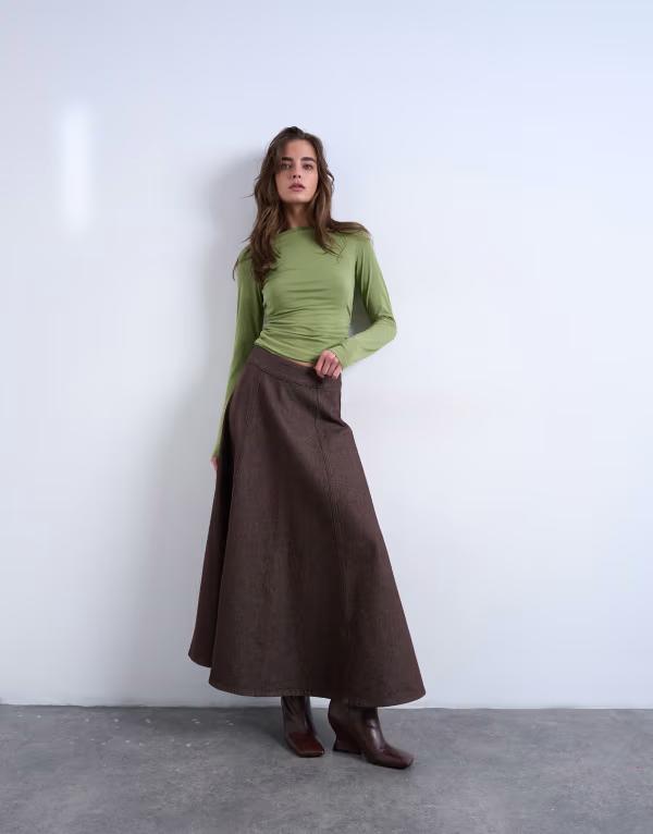 とっ始め販売店 レディース 下つ方スコート ジーンズ Topshop denim circle skirt インチ browN 赤銅色