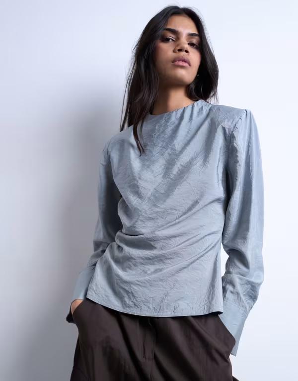 いの一番販売店 レディース トップス 貯蔵タンクいの一番 ギャザー Topshop long sleeve ruched side top Gray 薄墨色 タンクトップ-レディースファッション