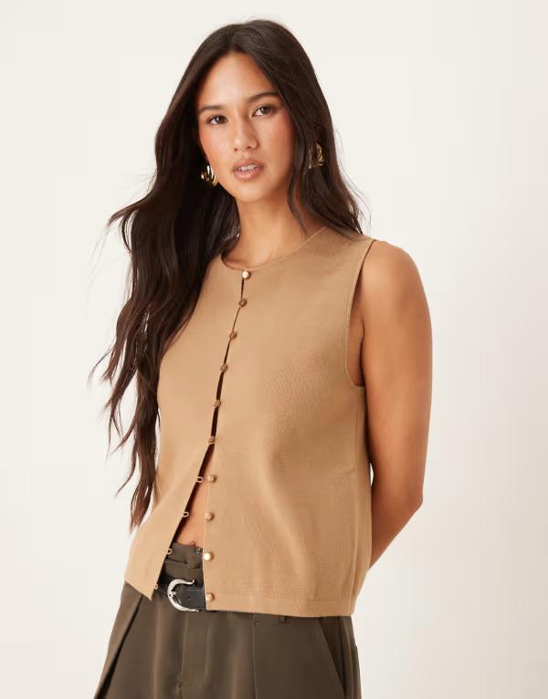 マンゴ レディース トップス 限りない 編み物 Mango fine knitank top インチ mocha BROWN 赤銅色 レディースファッション-ベスト・ジレ