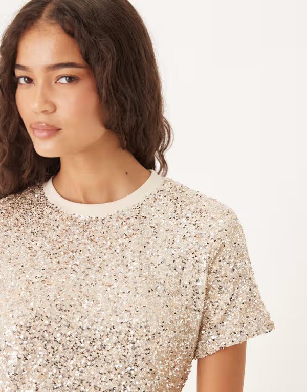 ネバーフリードレスド レディース トップス Tシャツ スパンコール Never Fully Dressed sequin t-shirt - part of a set Silver シルバー