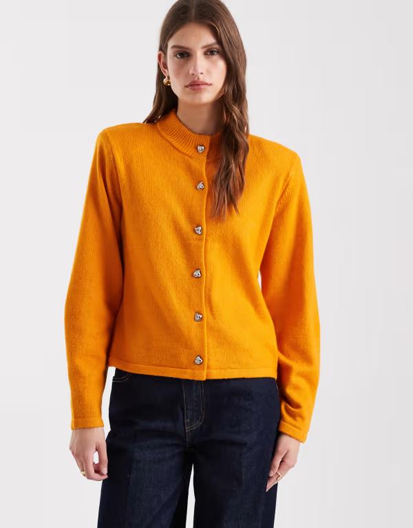 目的語 レディース アウター ジレー Object molten metal button cardigan with shoulder pads インチ desert orange Desert Sun Detail オレンジ色