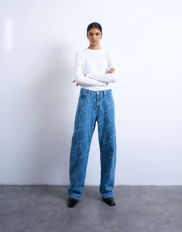 トップショップ レディース ボトムス デニムパンツ ジーンズ Topshop textured column jeans in bleach