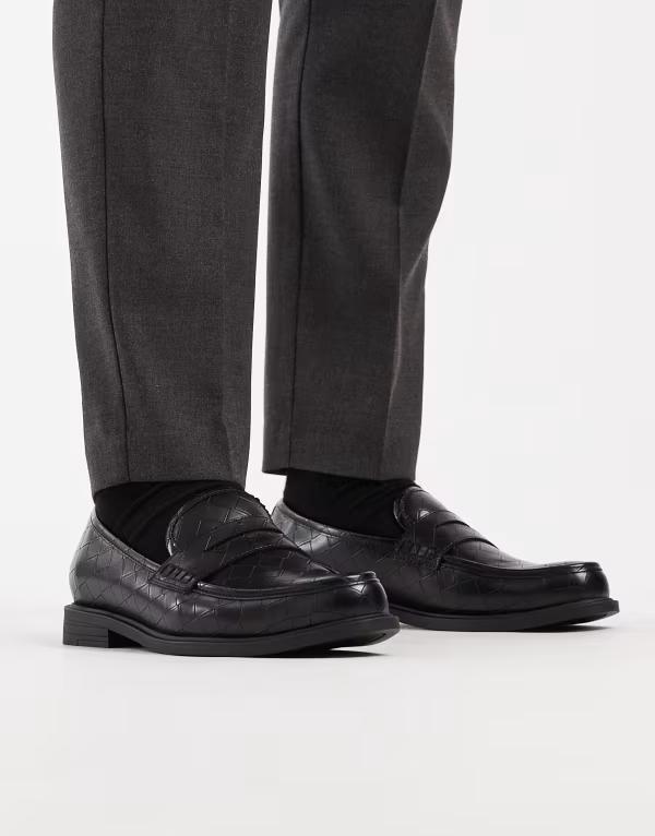 エイソス メンズ シューズ スリッポン・ローファー ASOS DESIGN penny loafers in woven Black ブラック