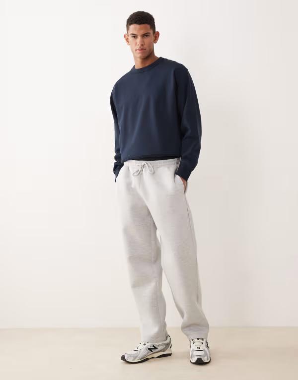 エイソス メンズ ボトムス カジュアルパンツ ストレート スウェットパンツ スキューバ ASOS DESIGN heavyweight straight leg sweatpants in scuba-style fabric heather Gray Heather グレー｜ReVida 店