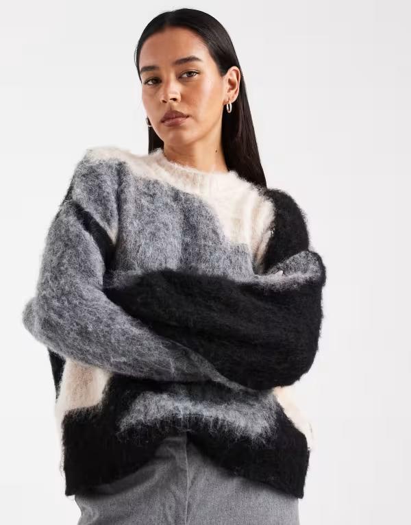エイソス レディース アウター ニット・セーター ASOS DESIGN abstract brushed oversized sweater in mono