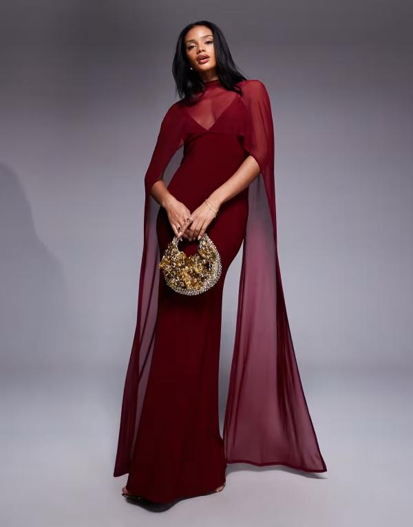 エイソス レディース トップス 衣装 ケープひな型 旗がしら ケープ マキシ ASOS DESIGN exaggerated cape maxi dress burgundy バーガンディ
