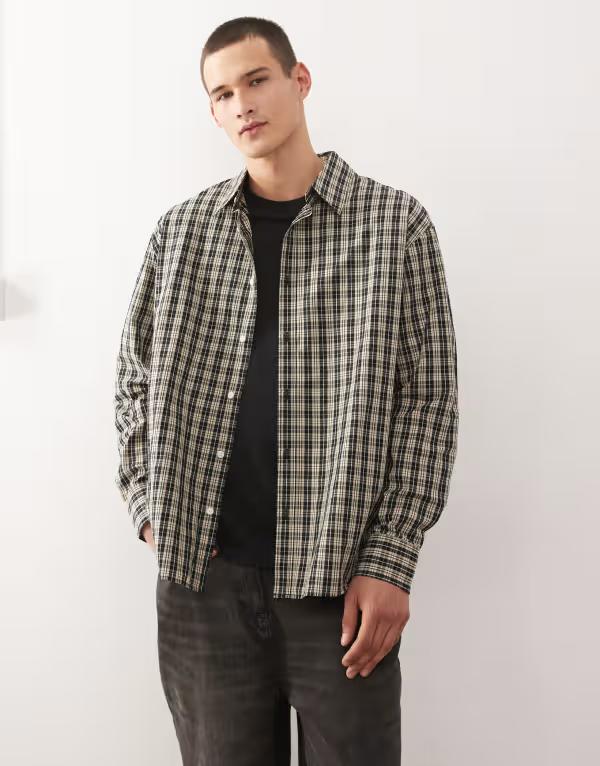 ウィークデイ メンズ トップス シャツ Weekday oversized shirt & black check Beige check ベージュ
