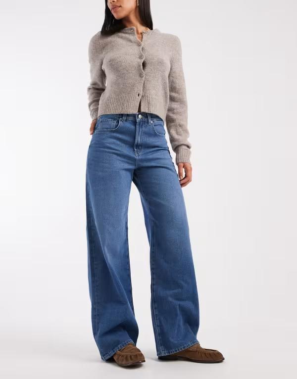オンリー レディース ボトムス デニムパンツ ワイドレッグ ジーンズ Only Hope high waisted wide leg jeans in mid BLUE ブルー｜ReVida 店