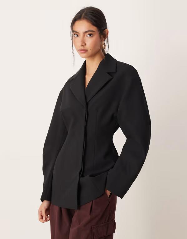 エイソス レディース アウター ジャケット・ブルゾン ウエストマーク ASOS DESIGN tailored collar cinched waist jacket Black ブラック