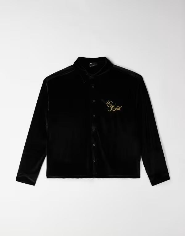 エイソス メンズ トップス プルオーバー ASOS DESIGN long sleeve relaxed boxy shirt インチ velour Black 黒いこと