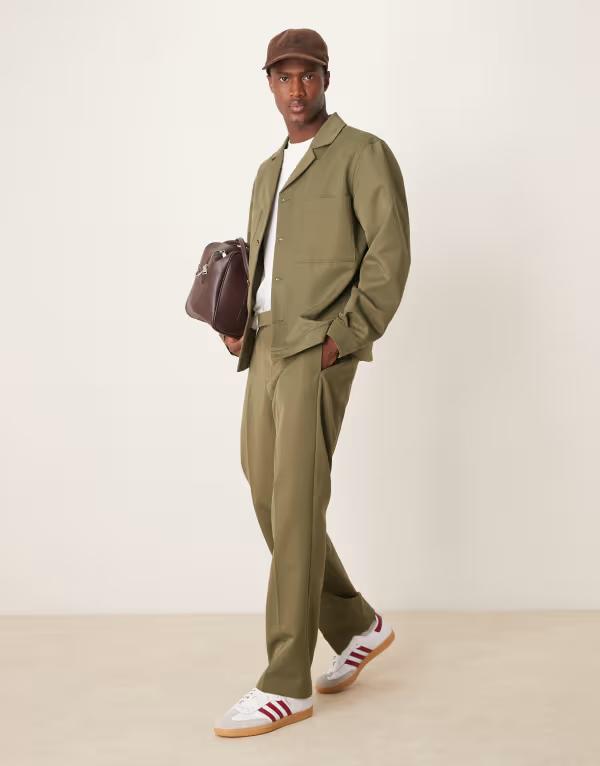 エイソス メンズ ボトムス カジュアルパンツ ASOS DESIGN smart straight pants in dark green with elasticated waist - part of a set OLIVE GREEN グリーン 11,535円