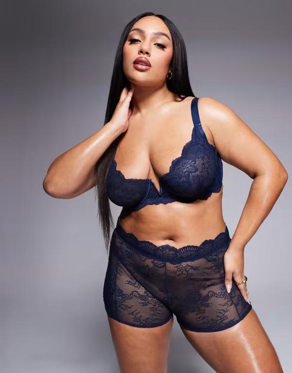 エイソス レディース アンダーウェア ブラジャー レース ASOS Curve ASOS DESIGN Curve Ashley lace underwire bra NAVY ネイビー