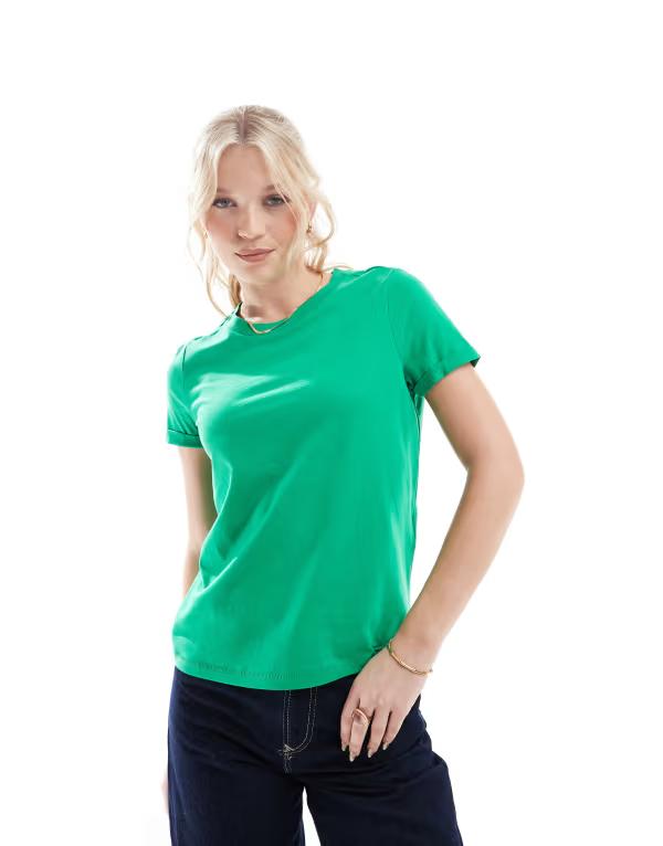 ヴェロモーダ レディース トップス Tシャツ Vero Moda T-shirt with fold up in bright Green グリーン｜ReVida 店