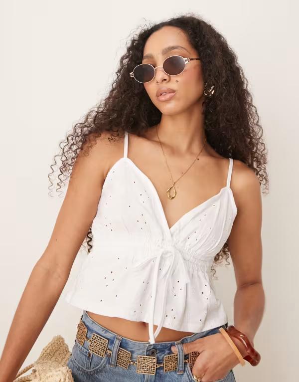 エイソス レディース トップス より良い ASOS DESIGN broderie babydoll cami top WHITE 白いこと レディースファッション-ベスト・ジレ-トップス