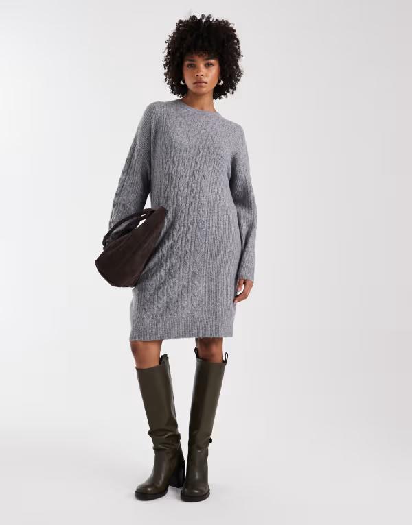 ピーシーズ レディース トップス ワンピース ミニット Pieces cable knit mini dress in medium heather Medium gray melange グレー|ReVida 店