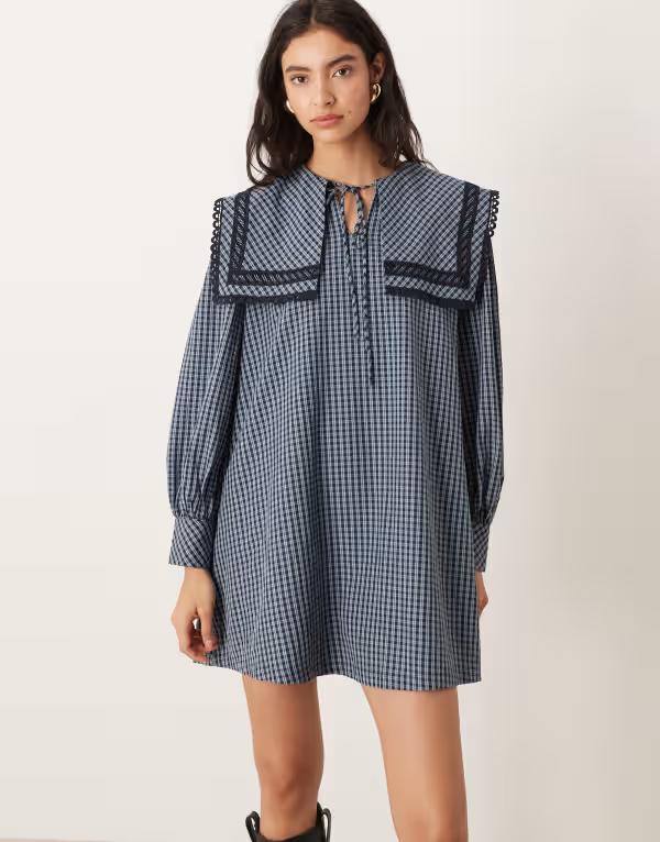 グラマラス レディース トップス ワンピース ミニ Glamorousquare neck collared mini dress blue plaid Blue check ブルー
