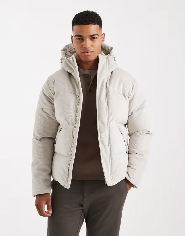 オンリーアンドサンズ メンズ アウター コート コーデュロイ ジャケット ONLY & SONS hooded puffer jacket in creamulti corduroy Vapor blue ブルー