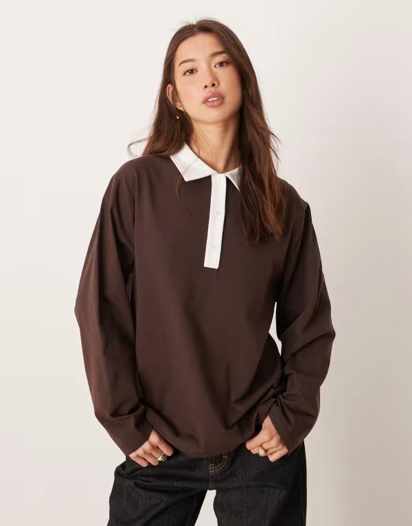 エイソス レディース トップス シャツ ASOS DESIGN oversized rugby top BROWN ブラウン
