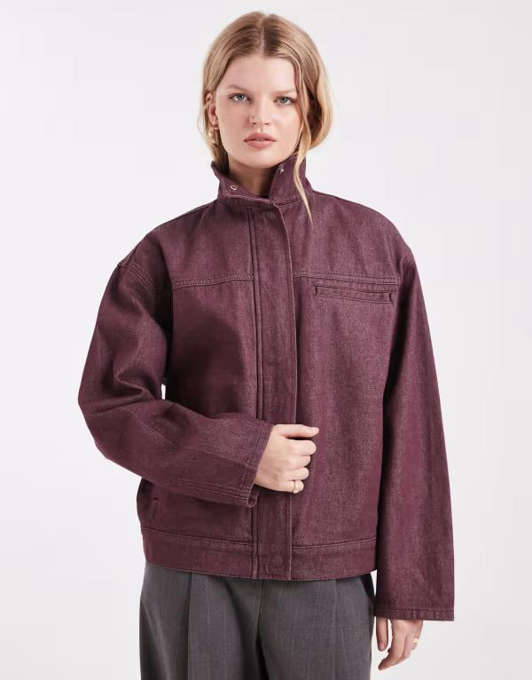 エイソス レディース アウター ジャケット・ブルゾン スタンドネック デニム ASOS DESIGN denim funnel neck jacket in plum プラム 24,336円