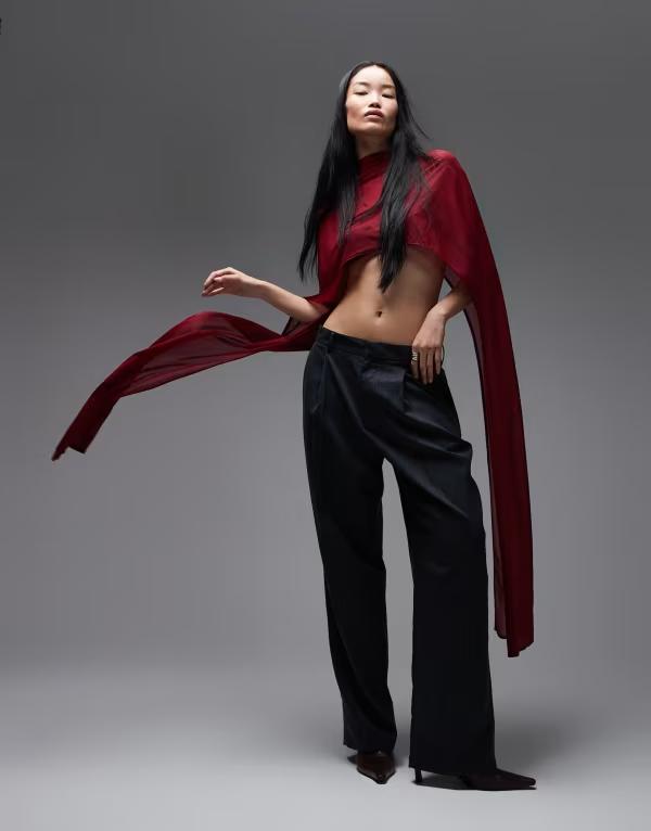 エイソス レディース トップス Tシャツ ケープデザイン メッシュ キャップ ケープ ASOS DESIGN floor length mesh cape top Burgundy バーガンディ
