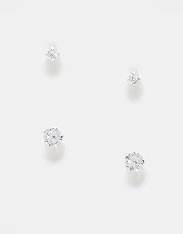 キングスリーライアン レディース アクセサリー ピアス・イヤリング Kingsley Ryan crystal pack of 2 stud earrings in sterling Clear シルバー｜ReVida 店