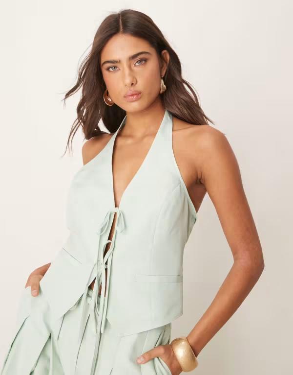エイソス レディース トップス シャツ ホルター ASOS DESIGN tailored halter tie frontop in pistachio - part of a set Pistachio
