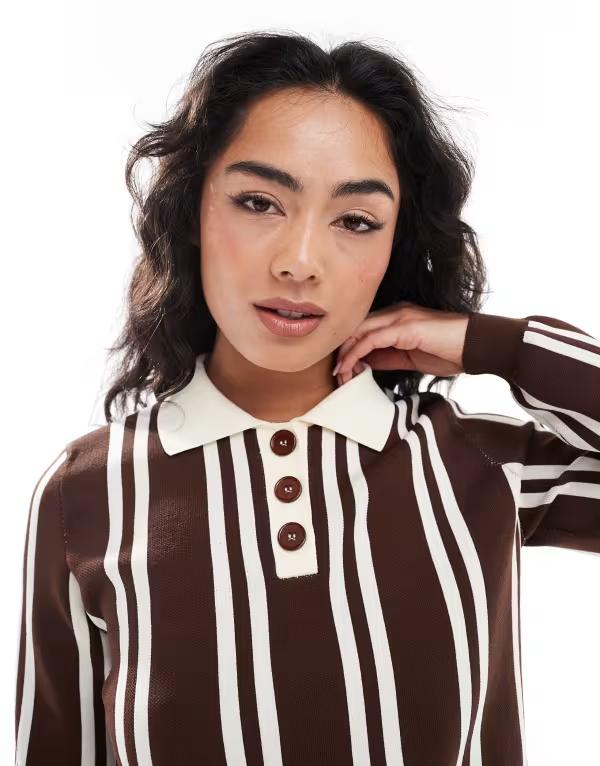 エイソス レディース トップス シャツ ニット ASOS DESIGN compact knit polo top stripe Multi マルチカラー