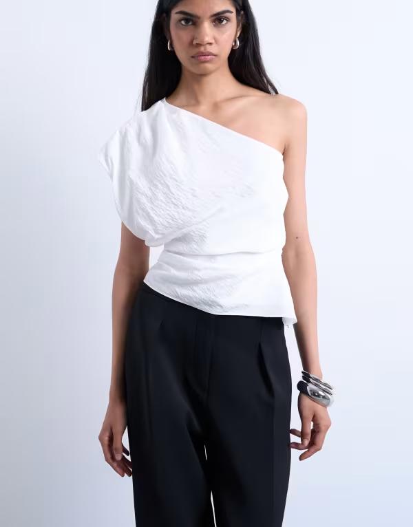 トップショップ レディース トップス タンクトップ Topshop one shoulder top WHITE ホワイト｜ReVida 店