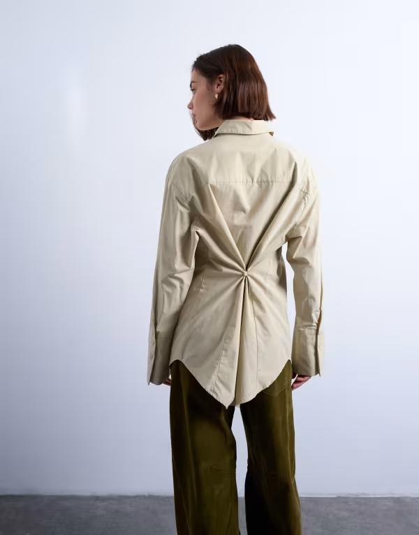 トップショップ レディース トップス シャツ Topshop cinched oversized poplin shirt in stone ストーン