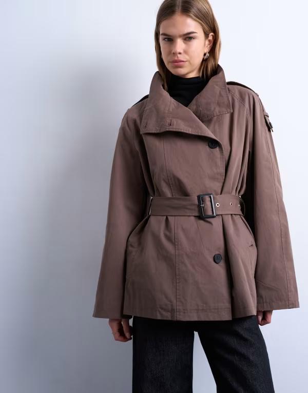 とっ始め販売店 レディース アウター 厚地の外套 Topshop mid trench coat BROWN 赤銅色