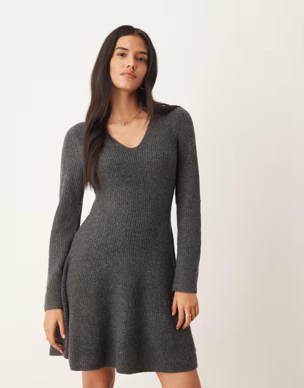 ジェイディーワイ レディース トップス ワンピース ミニット JDY knit skater mini dress in dark GRAY グレー