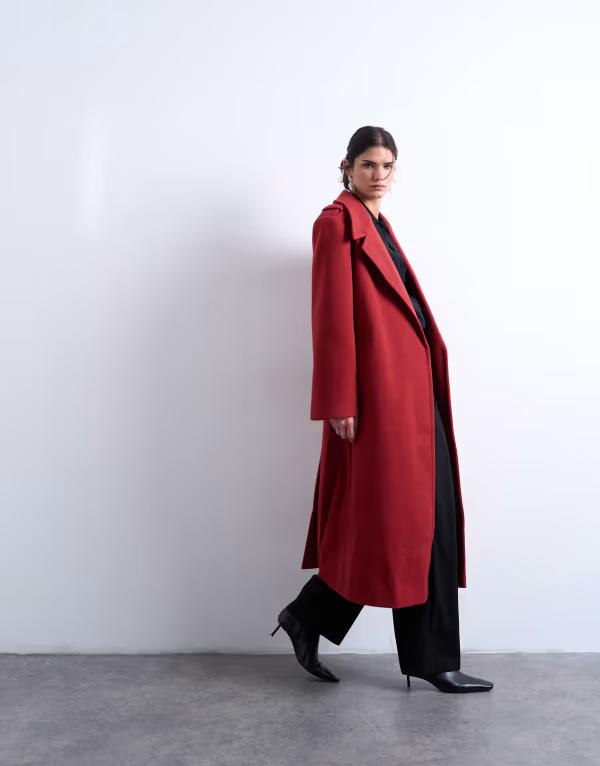 トップショップ レディース アウター コート Topshop dropped belt longline formal coat in Helga red レッド｜ReVida 店
