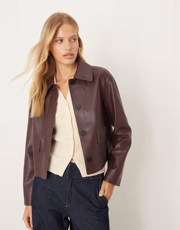 マンゴ レディース アウター ジャケット・ブルゾン レザー フェイクレザー Mango faux leather jacket in dark red レッド