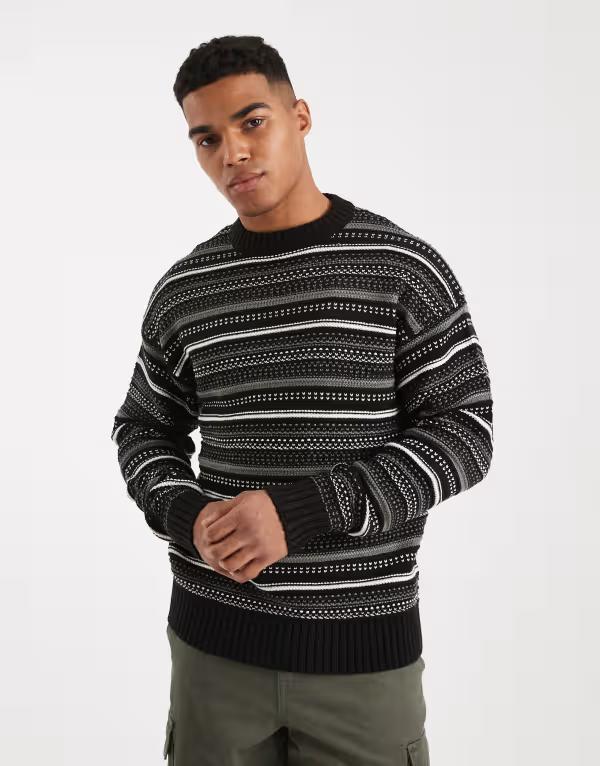 オンリーアンドサンズ メンズ アウター ニット・セーター クルーネック ONLY & SONS textured crew necknit sweater & Black ブラック|ReVida 店
