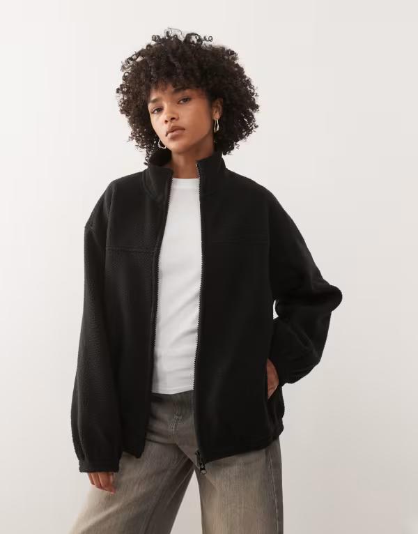 ウィークデイ レディース トップス Tシャツ フリース Weekday oversized teddy zip fleece Black ブラック